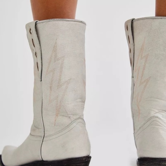 Free People Mexicana Lightning Strikes Western Boot White Distressed - Picture 11 of 11